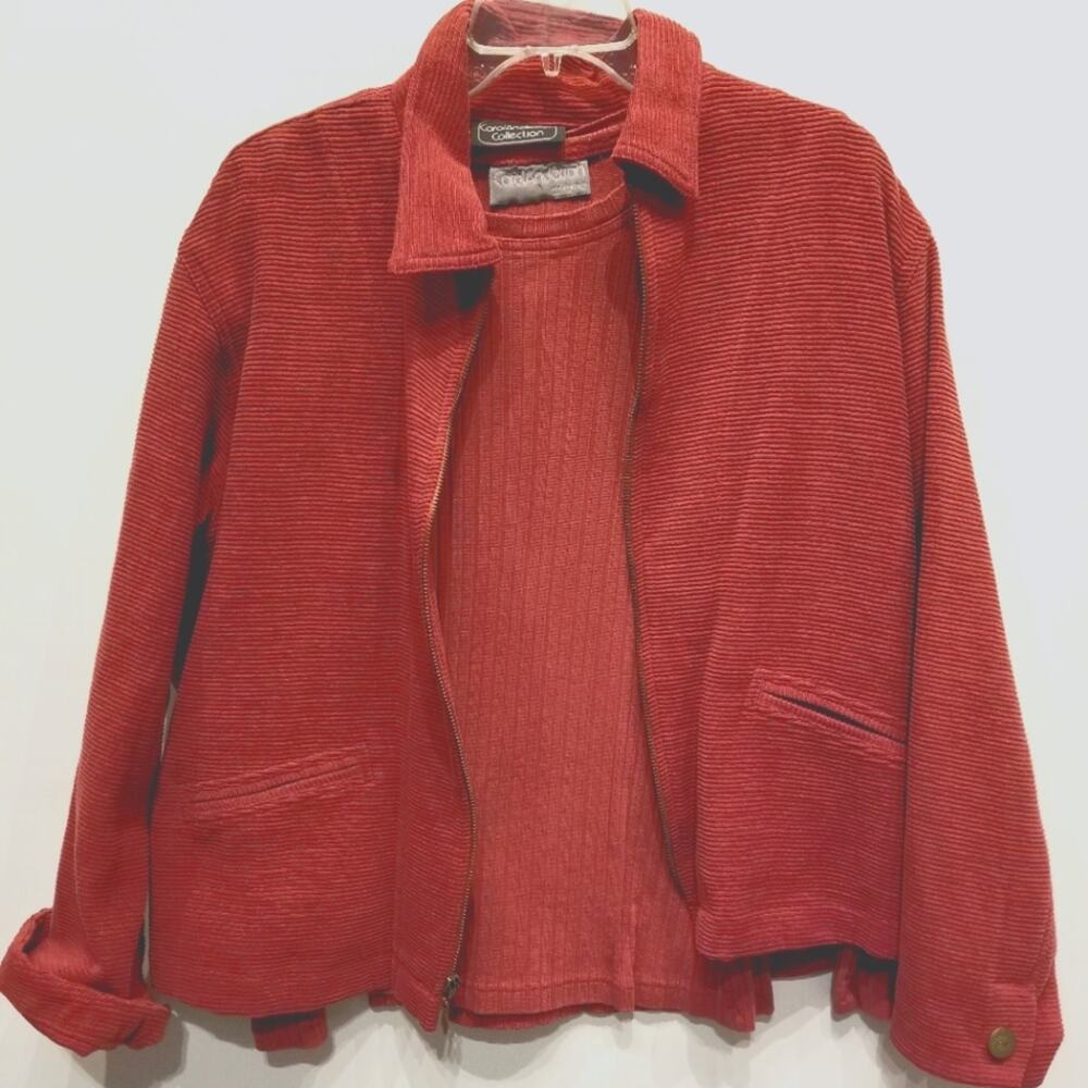 Corduroy Crop Jacket Full Zip Vintage 90's Rust Cranberry Pockets Collar Size‎ M